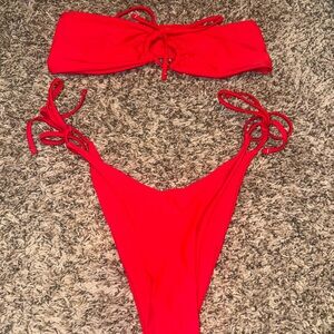 Red Adjustable Tie Bikini Set